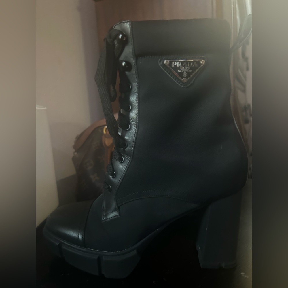 Prada Brushed leather and nylon booties